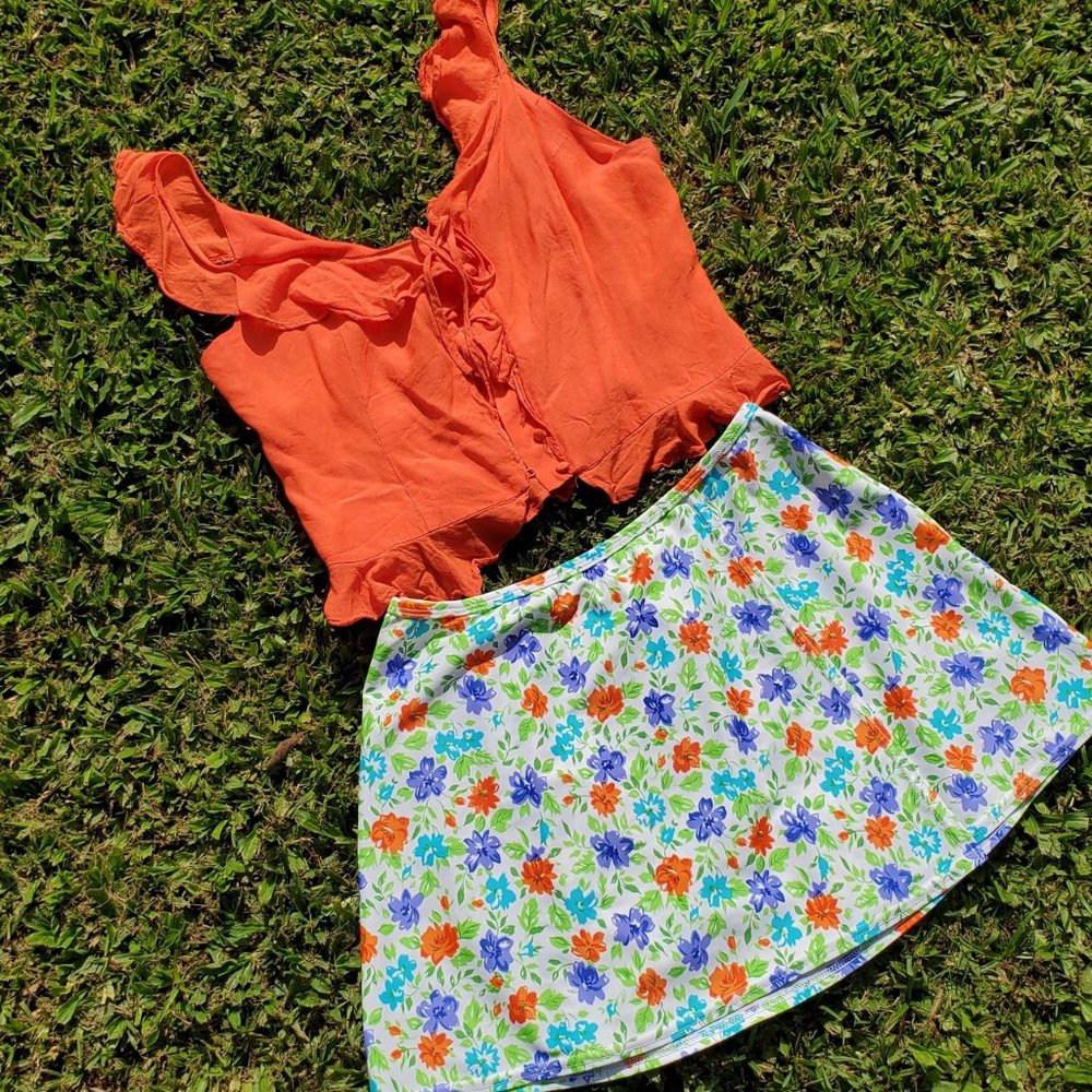 Bright Floral Bikini Skirt Cover Up